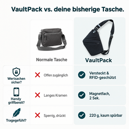 VaultPack – Die Sling-Bag, die wirklich schützt.